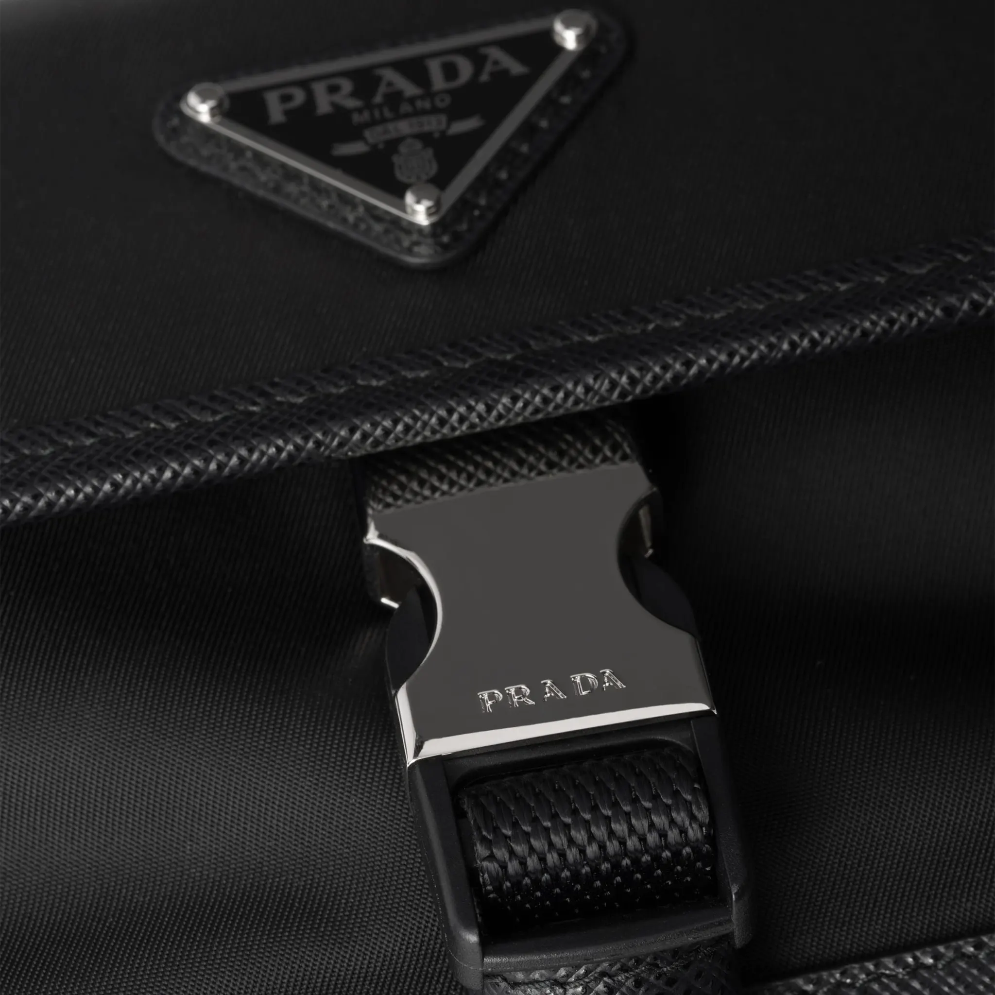 Detailed View of Prada Re-Nylon Saffiano Leather Black Smartphone Case 2ZH108_2DMH_F0002